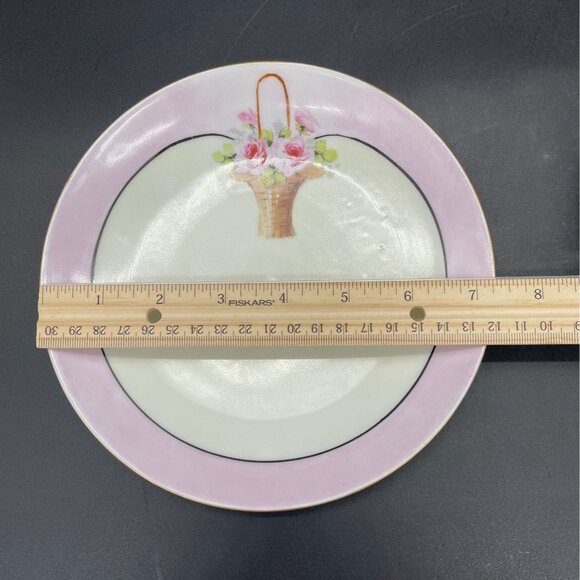 Antique Luncheon Plates Hand Painted Pink Cabbage Rose Purple Plate Wall Bavaria - Picture 10 of 10